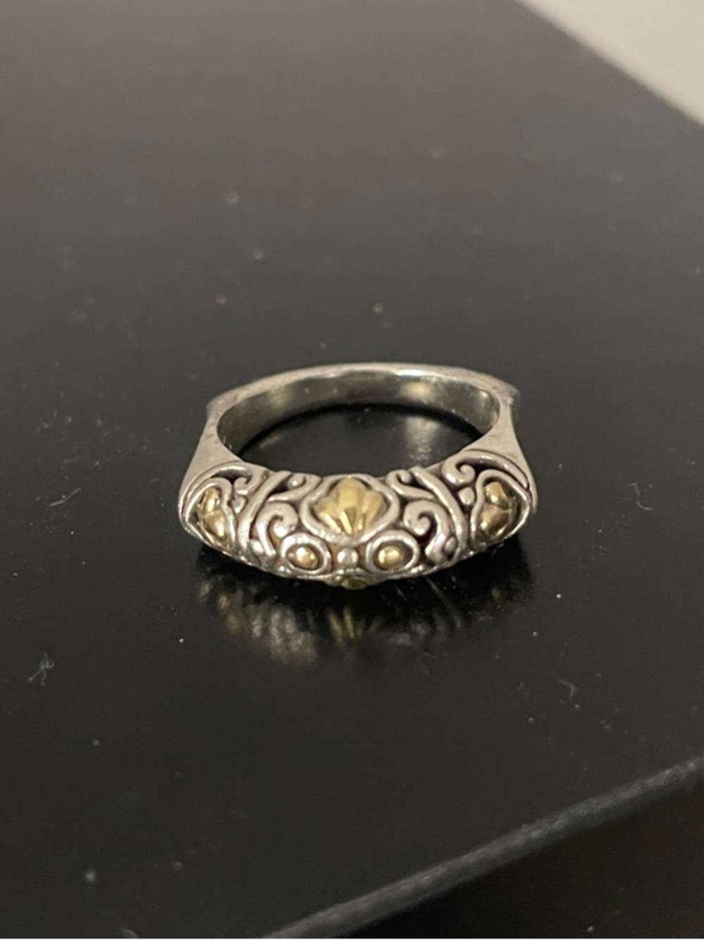 John Hardy 18K Yellow Gold/ Sterling Silver Vintage Jaisalmer Notched Ring - Picture 3 of 11